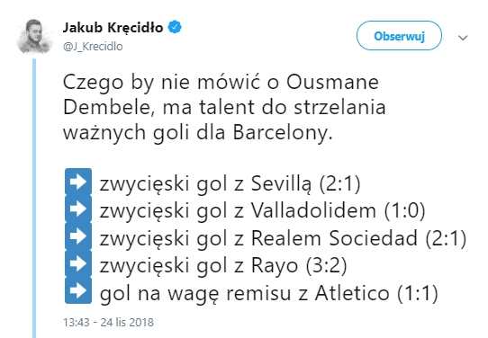 TYLE bramki Dembele dały Barcelonie!